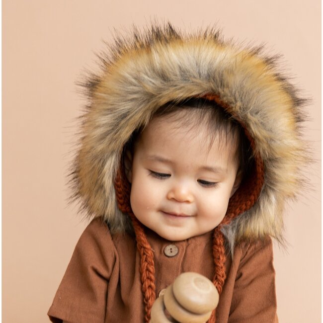 Lennon Lion Bonnet with Faux Fur, Cinnamon - Hats - 3