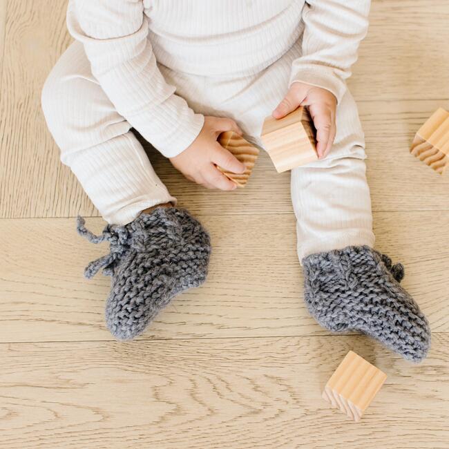 Classic Newborn Booties, Zinc - Booties - 4