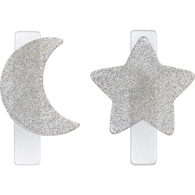 Star and Moon Alligator Clips, Silver - Hair Accessories - 1