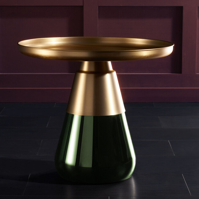 Casella Glass Base Table, Green/Gold