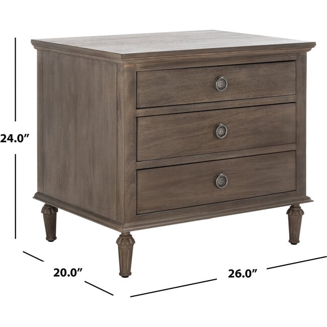 Lisabet 3 Drawer Nightstand, Dark Brown - Nightstands - 5