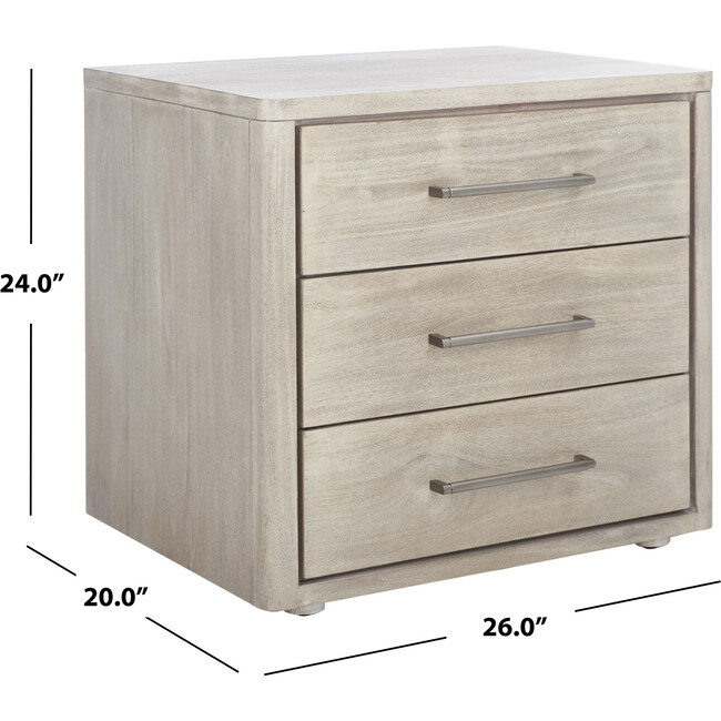 Rosey 3 Drawer Nightstand, Washed Grey - Nightstands - 5