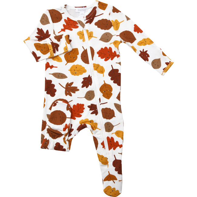 Fall Leaves Footie, White - Onesies - 1