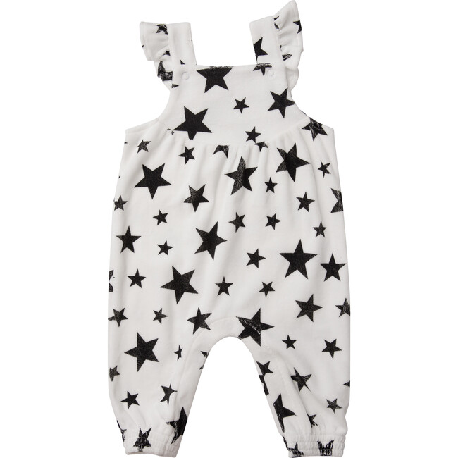 Velour Ruffle Overall, Black - Overalls - 1