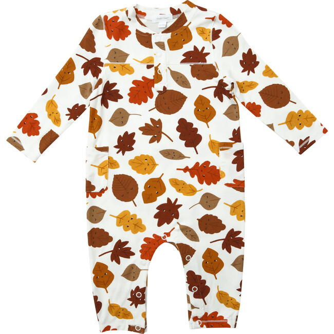 Fall Leaves Romper with Pockets, White - Rompers - 1
