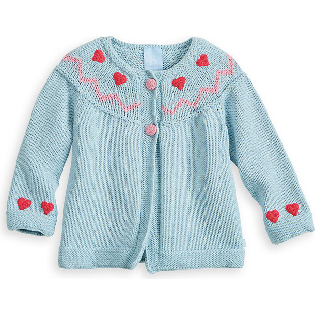 Nordic Crochet Heart Cardigan, Blue Knit - Sweaters - 1