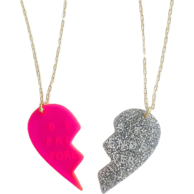 Heart Charms Necklace Set, Silver/Pink