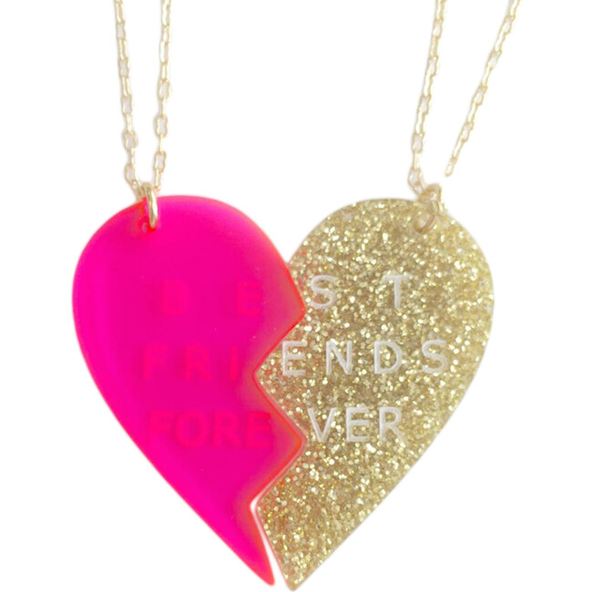 Heart Charms Necklace Set, Pink/Gold - Necklaces - 1