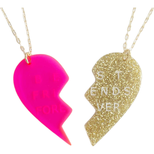 Heart Charms Necklace Set, Pink/Gold - Necklaces - 2
