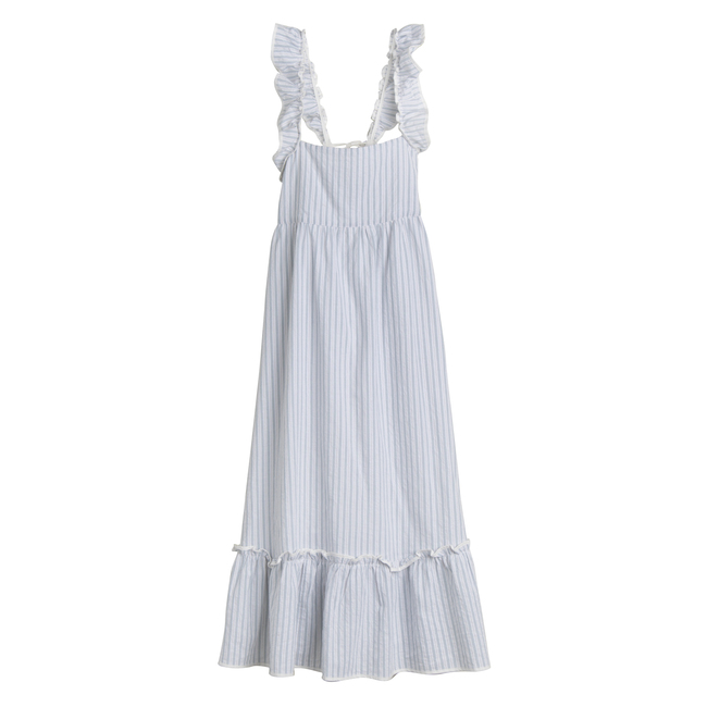 Women's Mara Ruffle Tie Back Dress, Light Blue Stripe - Dresses - 1