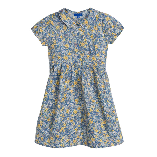 Emmalyn Short Sleeve Collared Dress, Blue Yellow Floral - Dresses - 1