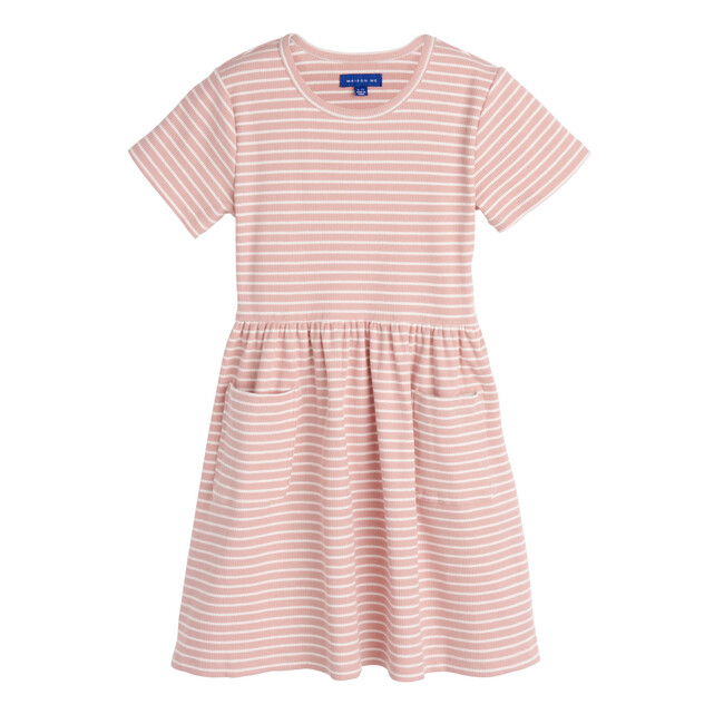Marla Short Sleeve Ribbed Dress, Dusty Rose & White - Dresses - 1