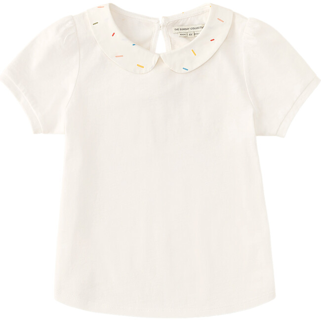 Puff Sleeve Polo with Sprinkle Collar, Bright White - Blouses - 1 - zoom