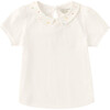 Puff Sleeve Polo with Sprinkle Collar, Bright White - Blouses - 1 - thumbnail