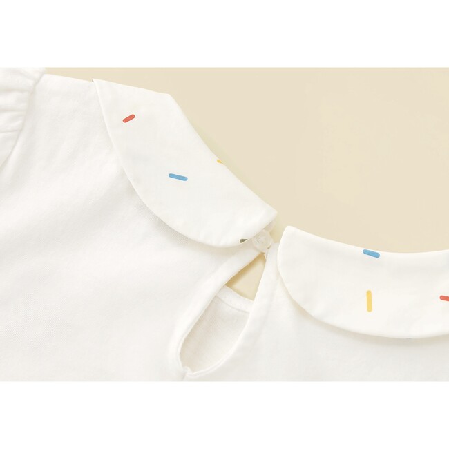 Puff Sleeve Polo with Sprinkle Collar, Bright White