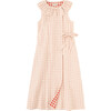 Windowpane Ruffle Wrap Dress, Coral Pink - Dresses - 1 - thumbnail