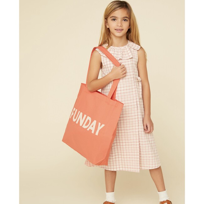 Windowpane Ruffle Wrap Dress, Coral Pink - Dresses - 2