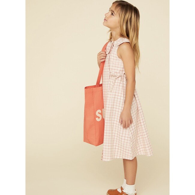Windowpane Ruffle Wrap Dress, Coral Pink - Dresses - 4