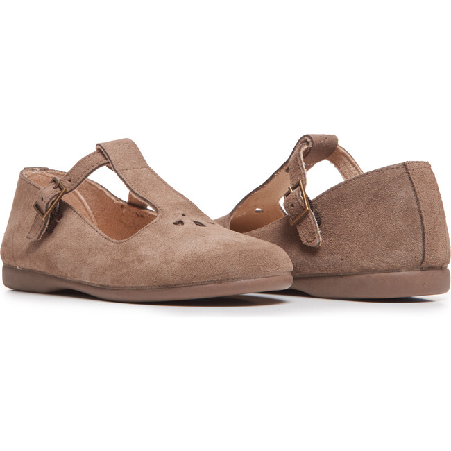 Suede Spectator T-band Shoes, Taupe