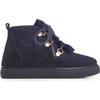 Faux-Fur Suede Lace-Up Sneaker Booties, Navy - Boots - 1 - thumbnail