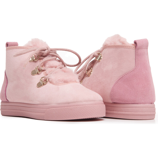 Faux Fur Lace Up Sneaker Booties, Pink