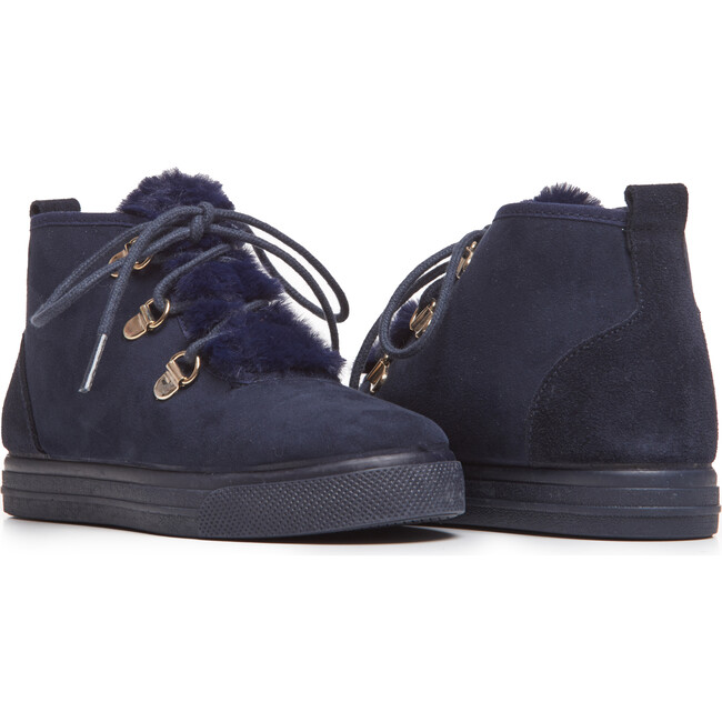Faux Fur Lace Up Sneaker Booties, Navy