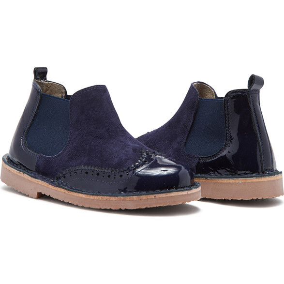 navy patent chelsea boots