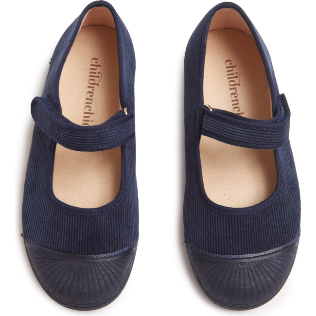 Corduroy Mary Jane Captoe Sneakers, Navy - Mary Janes - 3