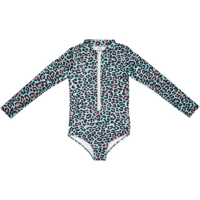 Long Sleeve Zip One Piece, Aqua - One Pieces - 1