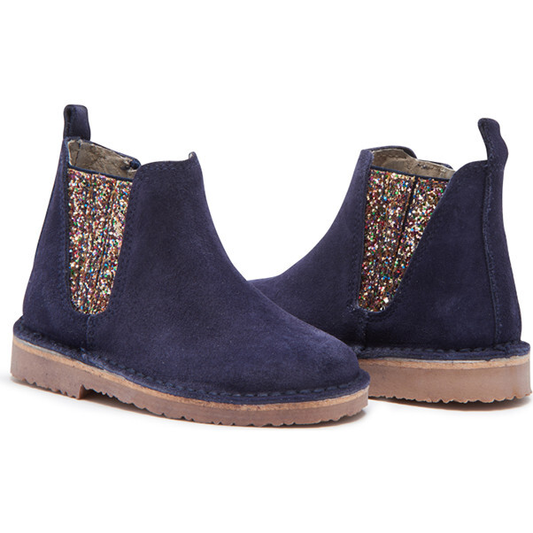 Suede Chelsea Boots, Navy & Sparkles - Boots - 2
