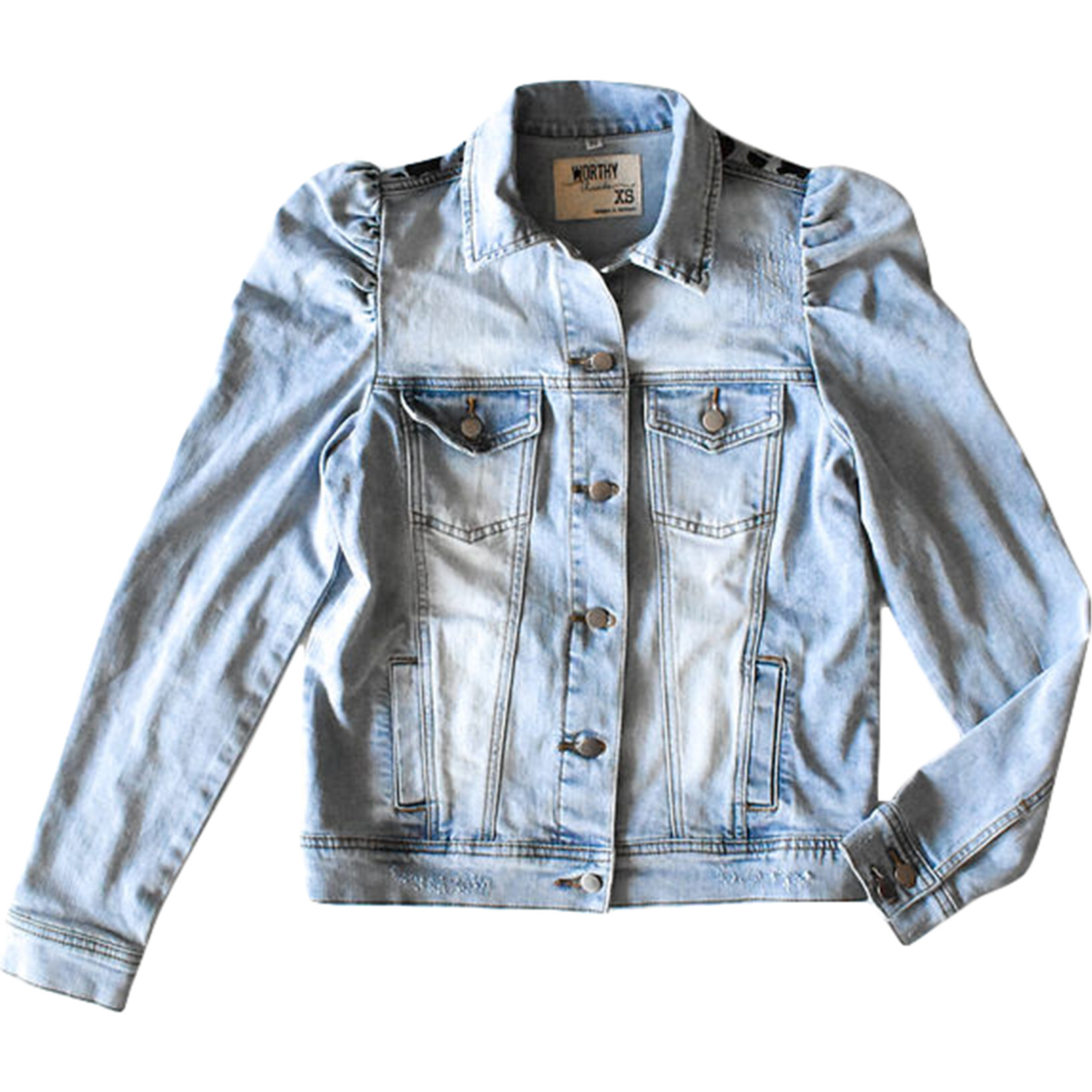 Puff Sleeve Denim Jacket, Light Blue - Jackets - 1