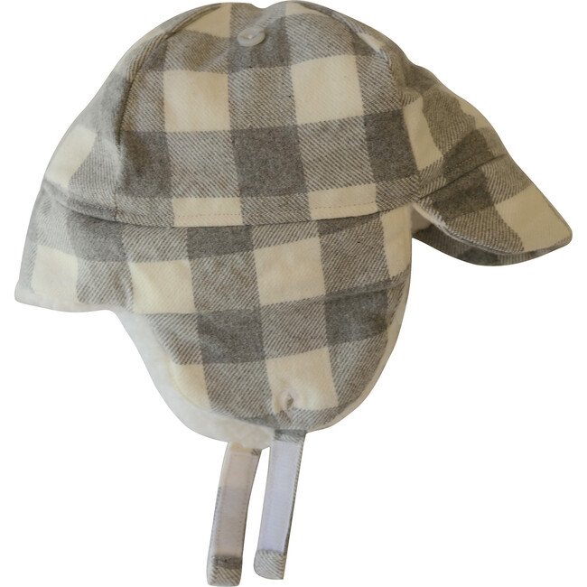 Winter Hat With Velcro Straps, Grey and White Plaid