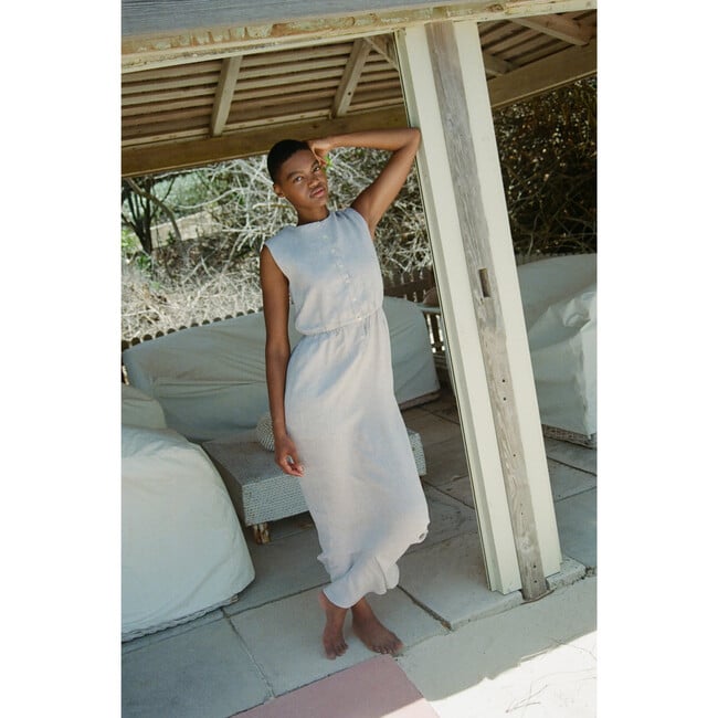 Women's Sleeveless Dress, Beige Linen