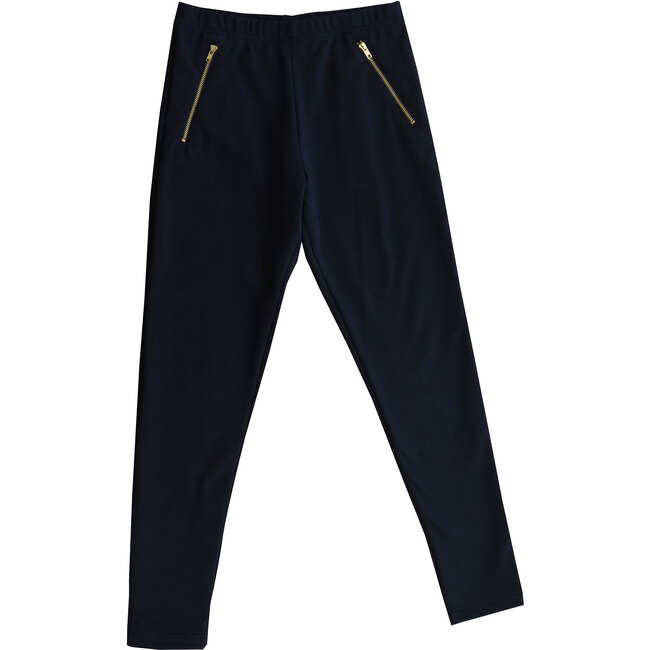 Zipper Tween Pocket Leggings, Navy Knit