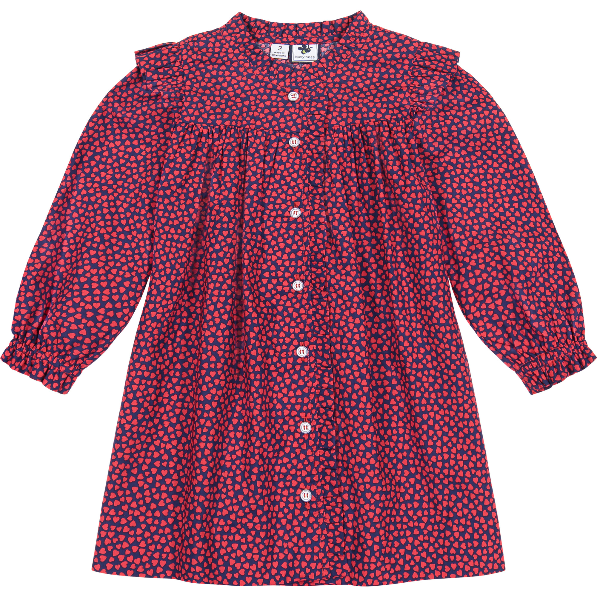 Quinn Ruffle Front Dress, Red Hearts - Dresses - 1