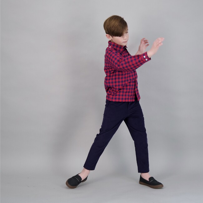 Reece Camp Shirt, Navy Red Check - Shirts - 3