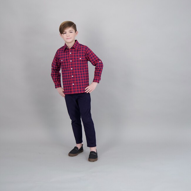 Reece Camp Shirt, Navy Red Check - Shirts - 4