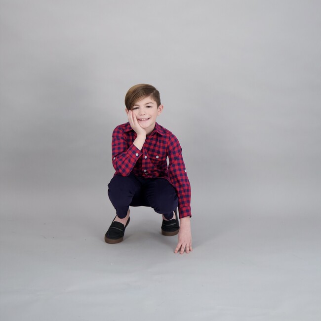 Reece Camp Shirt, Navy Red Check - Shirts - 5