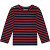 Henry Button Shoulder Long Sleeve Tee, Mini Red Navy Stripe - Tees - 1 - thumbnail