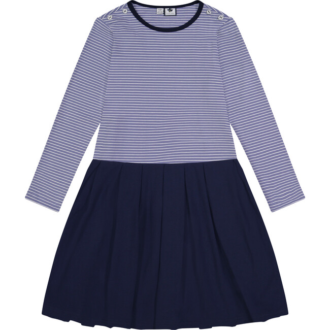 Francesca Dropwaist Dress, Slate Blue Stripe