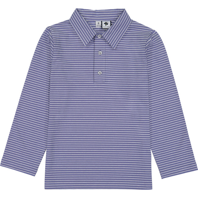 Busy Bees Long Sleeve Polo, Slate Blue Stripe