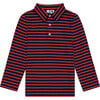 Busy Bees Long Sleeve Polo, Mini Red Navy Stripe - Polo Shirts - 1 - thumbnail