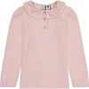 Eliza Ruffle Knit Long Sleeve Polo, Rose Pink Stripe - Polo Shirts - 1 - thumbnail