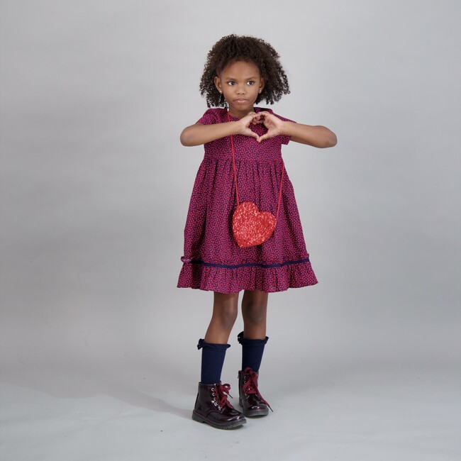 Iris Cap Sleeve Party Dress, Red Hearts - Dresses - 3
