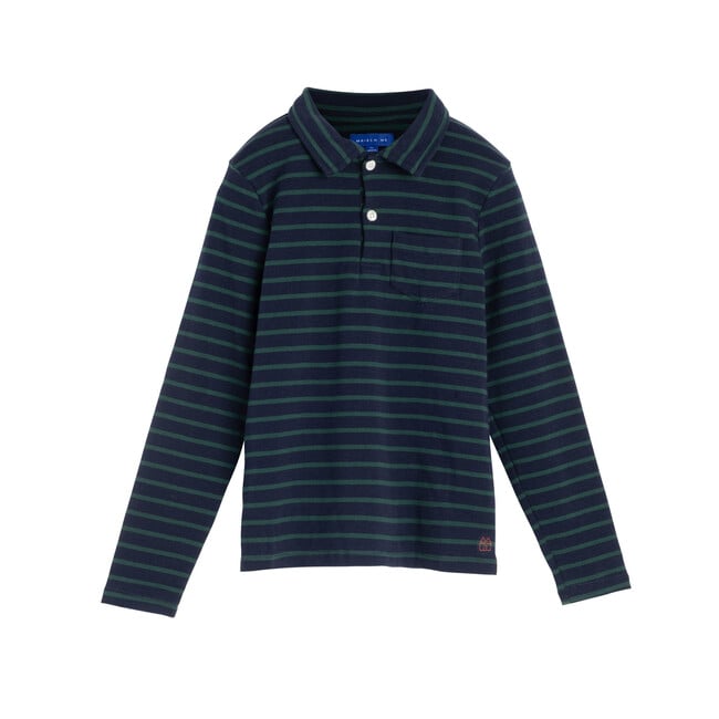 Finley Long Sleeve Polo, Navy & Evergreen - Shirts - 1