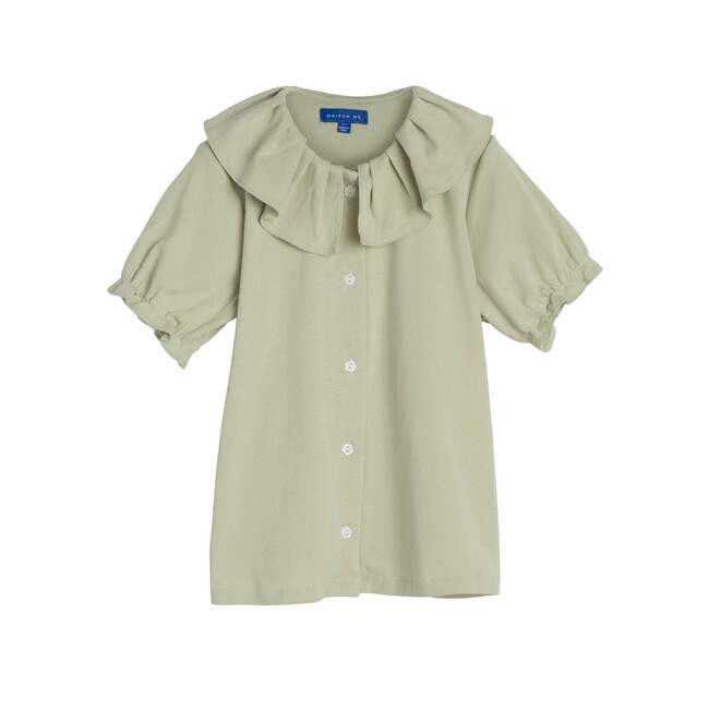 Lani Ruffle Collar Jersey Top, Sage - Shirts - 1