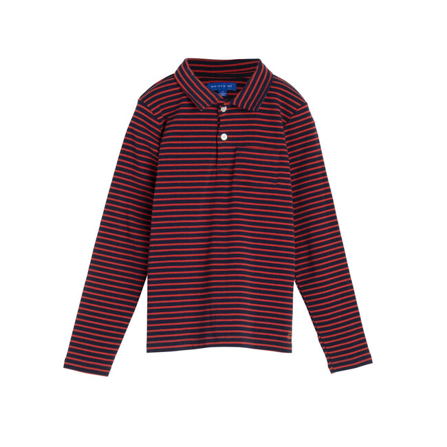 Finley Long Sleeve Polo,Navy & Tomato - Shirts - 1