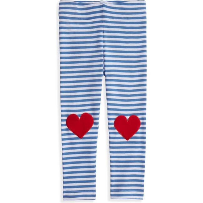 Striped Hearts Applique Leggings, Blue and White Stripes