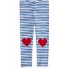 Striped Hearts Applique Leggings, Blue and White Stripes - Leggings - 1 - thumbnail