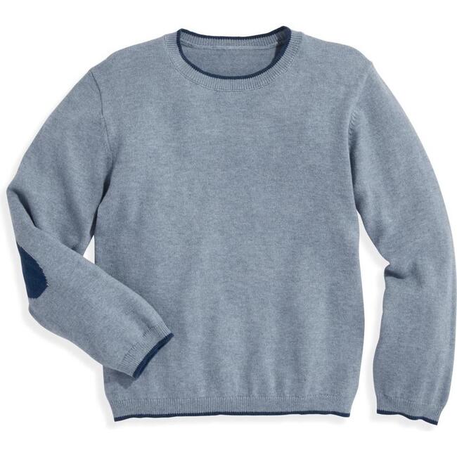 Intarsia Elbow Patch Pullover, Sky Blue - Sweaters - 1